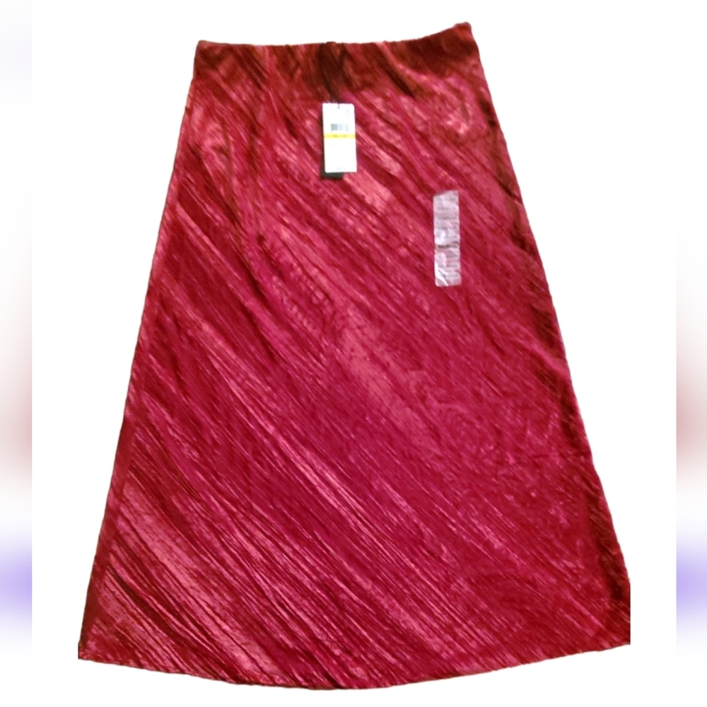 Lucy Paris Cranberry Striated Velvet Midi Skirt M NWT
